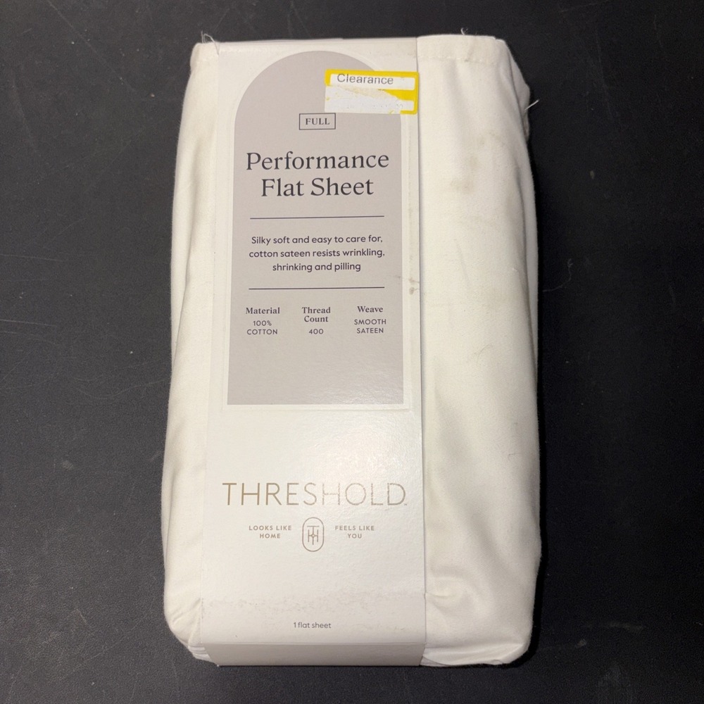 Threshold FULL Performance Flat Sheet Silky Soft Sateen SOUR CREAM 400 TC 20475